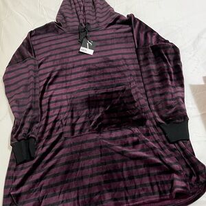 Vera Wang Burgundy and Black Striped Hoodie Pajama Top Size XL New with Tags